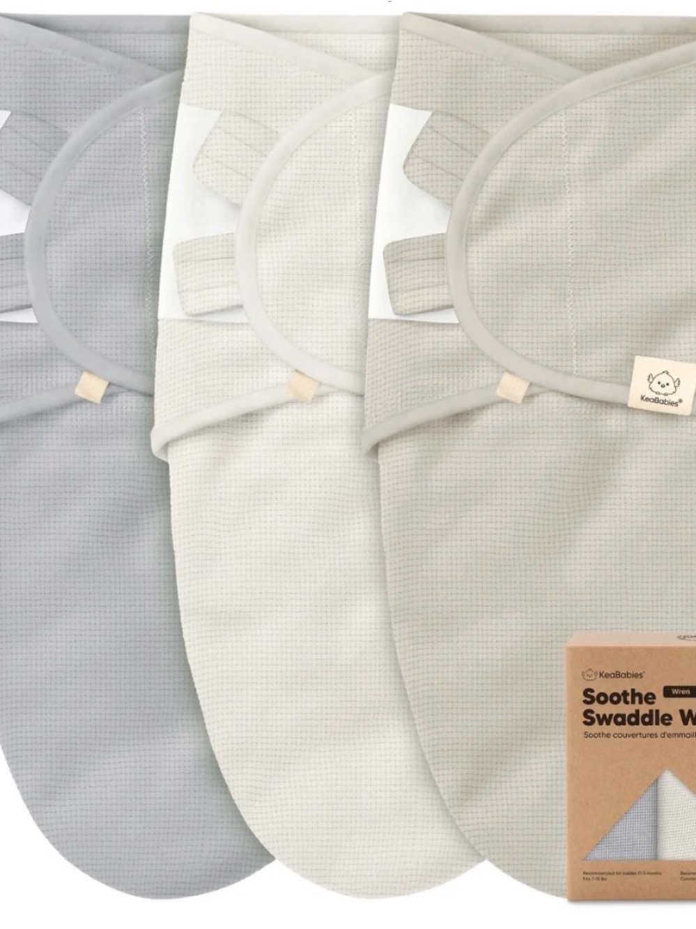 Keababies - 3-Pack Soothe (Wren) Swaddle Wraps - Granite - 0-3M